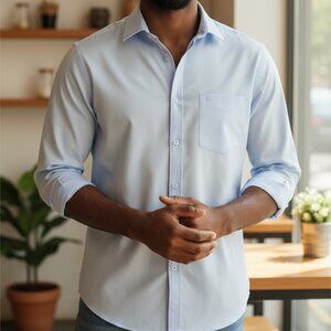 799 MENS MEDIUM BABY BLUE BUTTON DOWN SHIRT